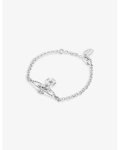 Vivienne Westwood Ladies Crystal And Rhodium Silver Orb Design Mayfair Bas Relief Bracelet - White