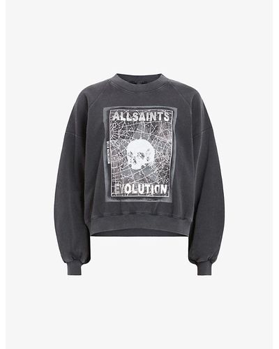 AllSaints Polestar Oversized Graphic-print Organic Cotton-jersey Sweatshirt - Black