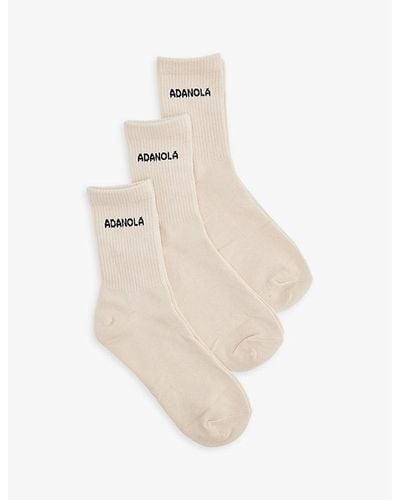 ADANOLA Logo-intarsia Ribbed Pack Of Three Stretch-bamboo Blend Socks - White