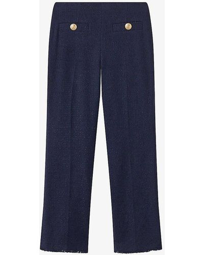 LK Bennett Alexa High-rise Button-embellished Stretch-woven Trousers - Blue