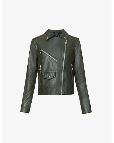Whistles Agnes Zip-through Leather Biker Jacket - Green
