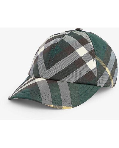 Burberry Check-pattern Curved-hem Twill Hat - Green