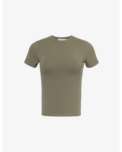GOOD AMERICAN Slim-fit Short-sleeve Cotton-blend Stretch-jersey T-shirt - Green