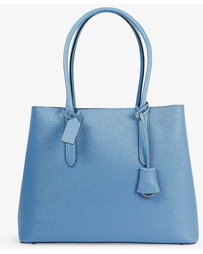 Smythson Panama Business Grained-leather Tote Bag - Blue