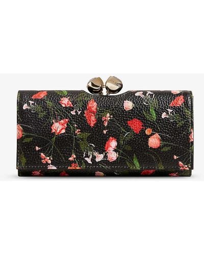 Ted Baker Paitiia Floral-print Faux-leather Travel Wallet - Black