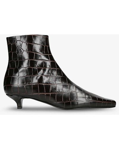 Totême Croc-embossed Leather Heeled Ankle Boots - Black