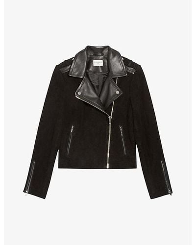 Claudie Pierlot Velvety Leather Biker Jacket - Black
