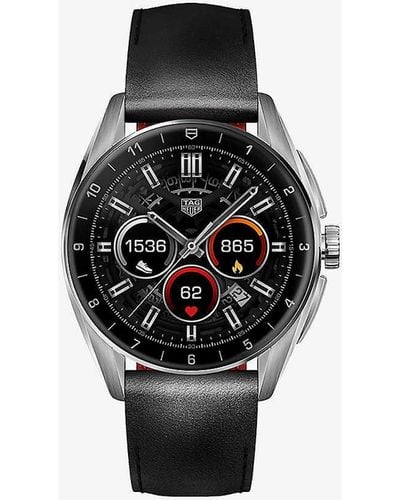 Tag Heuer Sbr8010.bc6608 Connected Stainless-steel And Leather Fitness Watch - Black