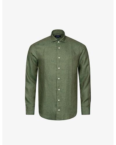 Eton Long-sleeved Contemporary-fit Linen-twill Shirt - Green