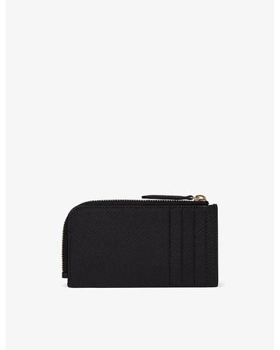 Smythson Panama Logo-embossed Four-card Leather Coin Purse - Black