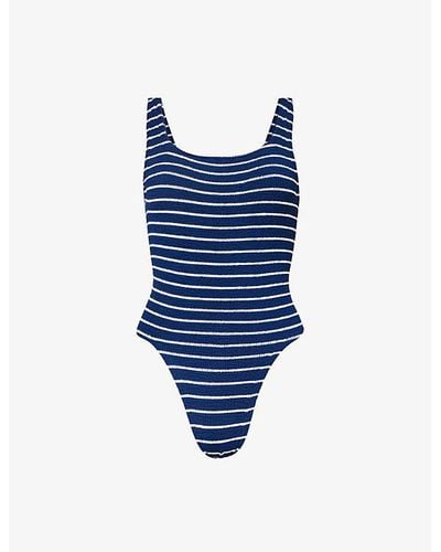 Hunza G Vy/white Square-neck Striped Swimsuit - Blue