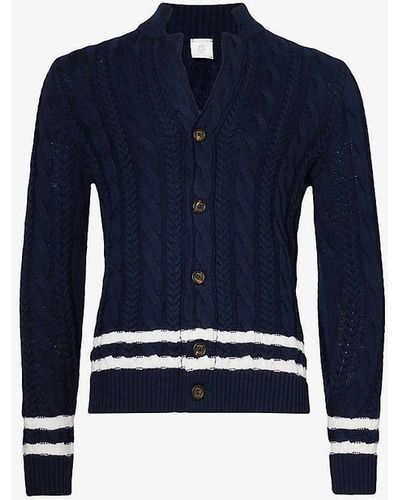 Eleventy V-neck Cable-knit Wool Cardigan - Blue