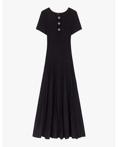 Maje Clover-embellished Short-sleeve Stretch-knit Midi Dress - Black