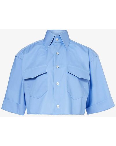 Woera Safari Patch-pocket Cropped Cotton Shirt - Blue