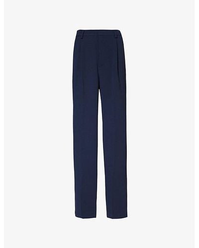 GOOD AMERICAN Luxe Pleated Straight-leg High-rise Woven Trousers - Blue