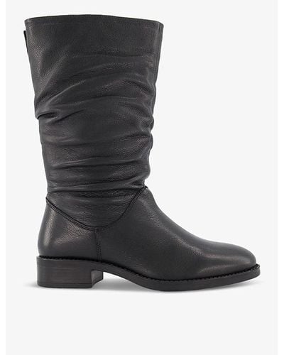 Dune Tyling Ruched-top Leather Calf Boots - Black