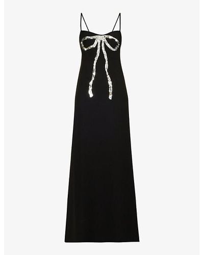 Valentino Crystal-embellished Flared-hem Silk Gown - Black