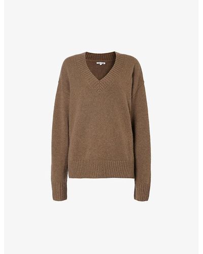 Reformation Jadey V-neck Recycled Cashmere-blend Sweater - Brown