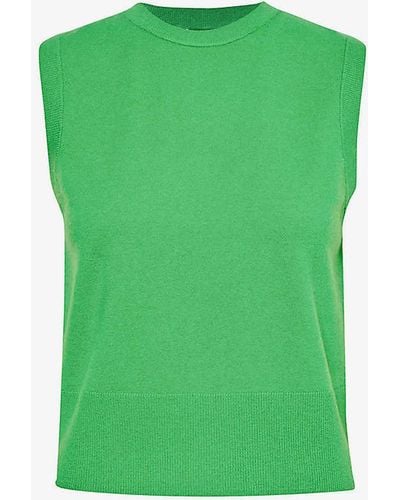 Vince Sleeveless Round-neck Wool-blend Top - Green