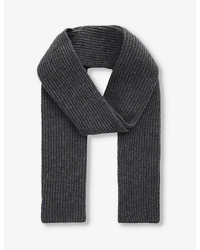 Johnstons of Elgin Brand-patch Ribbed Cashmere Scarf - Black