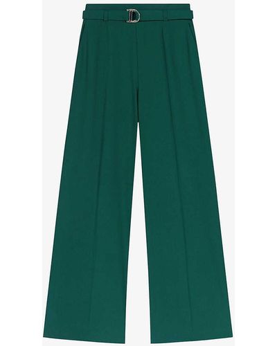 Maje Picalo High-rise Wide-leg Stretch-woven Trousers - Green