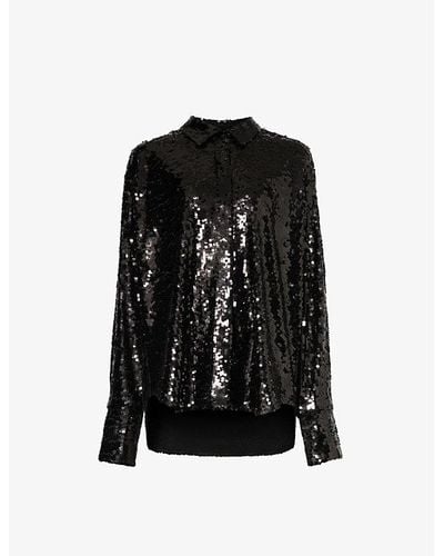GOOD AMERICAN Sequin-embellished Stretch-woven Shirt - Black
