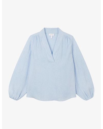 The White Company Double Pop-over Organic-cotton Blouse - Blue