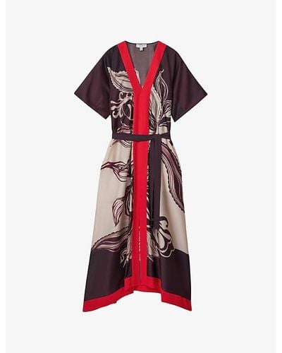 Reiss Hanna Graphic-print Woven Maxi Dress - Red