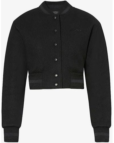 Givenchy Logo-embroidered Cropped Wool Bomber Jacket - Black