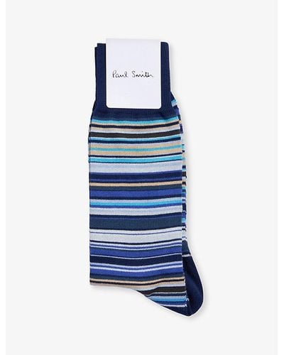 Paul Smith Signature Stripe Ribbed-trim Cotton-blend Socks - Blue