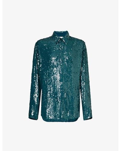 Dries Van Noten Sequinned Regular-fit Woven Shirt - Green