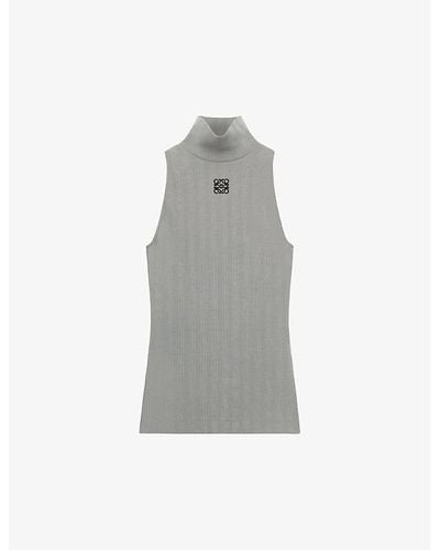 Loewe Anagram-embroidered High-neck Stretch-cotton Top - Gray