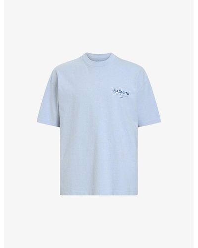 AllSaints Access Brand-print Organic-cotton T-shirt X - Blue