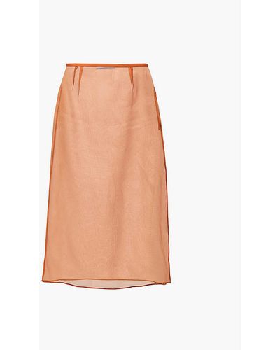Prada Semi-sheer Mid-waist Silk-organza Midi Skirt - Natural