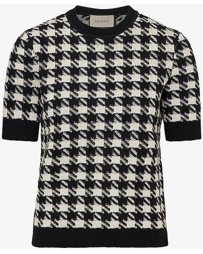 Gucci Houndstooth Short-sleeved Wool-knit Jumper - Black