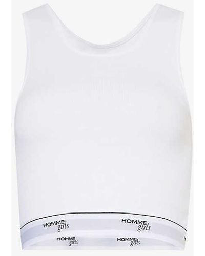HOMMEGIRLS Branded-underband Fitted Stretch-cotton Top - White