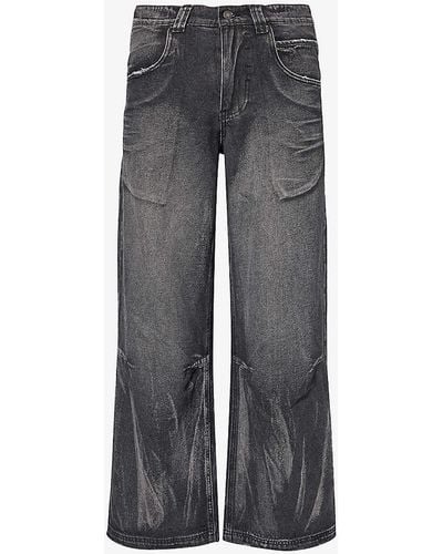Jaded London Wing Colossus Stud-embellished Relaxed-fit Wide-leg Jeans - Grey