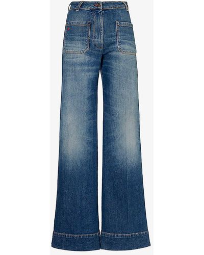 Victoria Beckham Alina Stretch-denim Wide-leg High-rise Jeans - Blue
