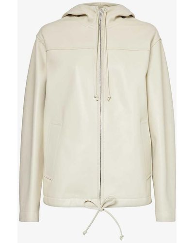 Bottega Veneta Hooded Long-sleeve Leather Jacket - White