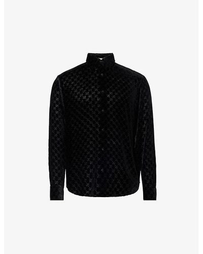 Gucci Monogrammed Semi-sheer Regular-fit Velvet Silk-blend Shirt - Black