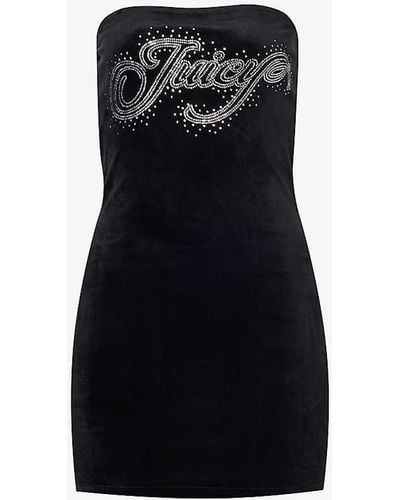 Juicy Couture Anderson Rhinestone-embellished Velour Mini Dress X - Black