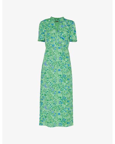 Whistles Bonnie Floral-print Slim-fit Woven Midi Dress - Green