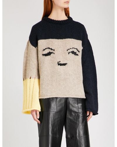 ALEXACHUNG Oversized Face-intarsia Mohair And Wool-blend Sweater - Multicolour