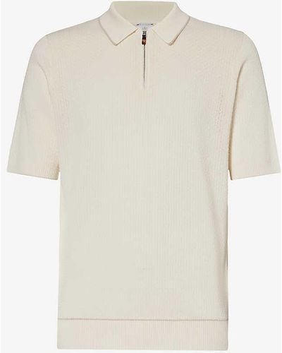 Eleventy Zip-neck Regular-fit Cotton-knit Polo Shirt X - White