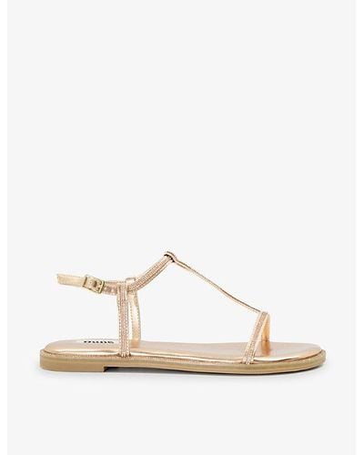 Dune Narrate T-bar Diamante-embellished Faux-leather Sandals - White