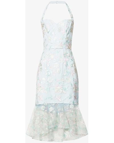 Chi Chi London Floral-embroidered Woven Midi Dress - White