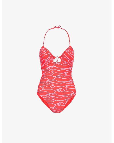 Seafolly Set Sail Graphic-pattern Stretch Recycled-nylon Swimsuit - Red