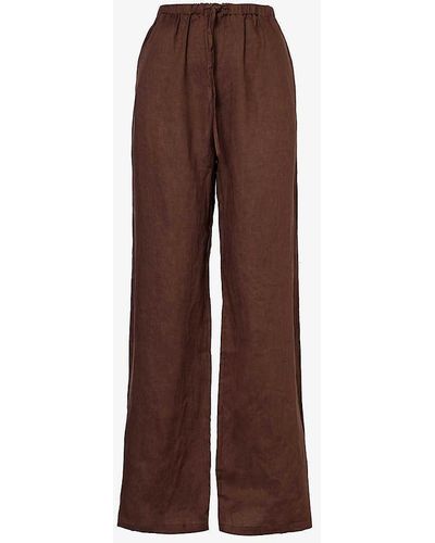 AEXAE Straight-leg Mid-rise Linen Trousers - Brown
