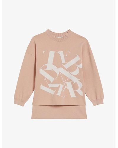 Ted Baker Elssiaa Logo-embroidered Jacquard-woven Sweater - Natural