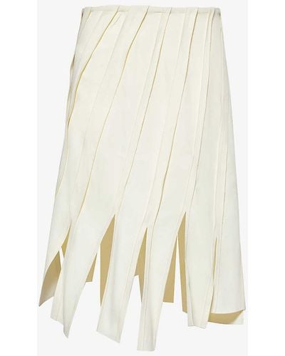 Bottega Veneta Diagonal-design Mid-rise Stretch-woven Midi Skirt - White